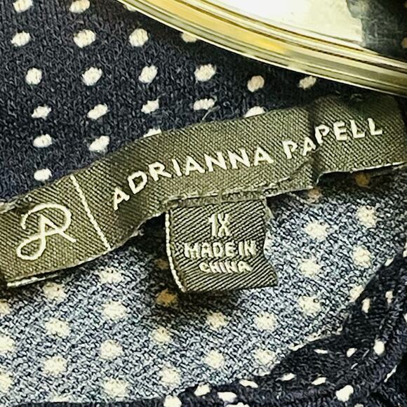 Adrianna Papell Pullover Blouse, Cap Sleeves, Navy w/White Polka Dots, Size 1X - Picture 3 of 7